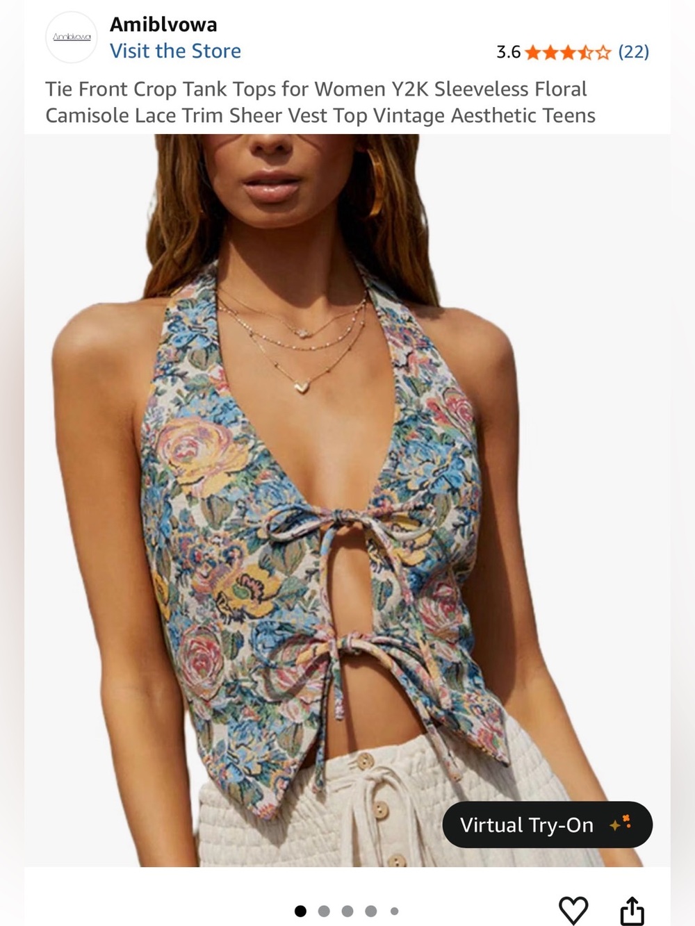 Floral Tie-Front Halter Crop Tank Top - Blue Multi